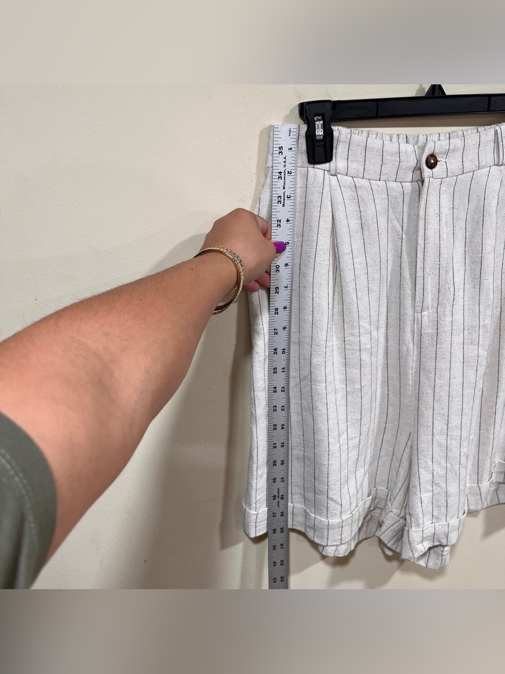 NWT Esqualo sand-colored striped shorts high rise trousers in size XL - Picture 5 of 9